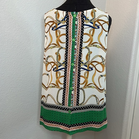 Cynthia Rowley Multi Pattern Green and Gold Graphic Tank Top Size XL - Picture 3 of 6
